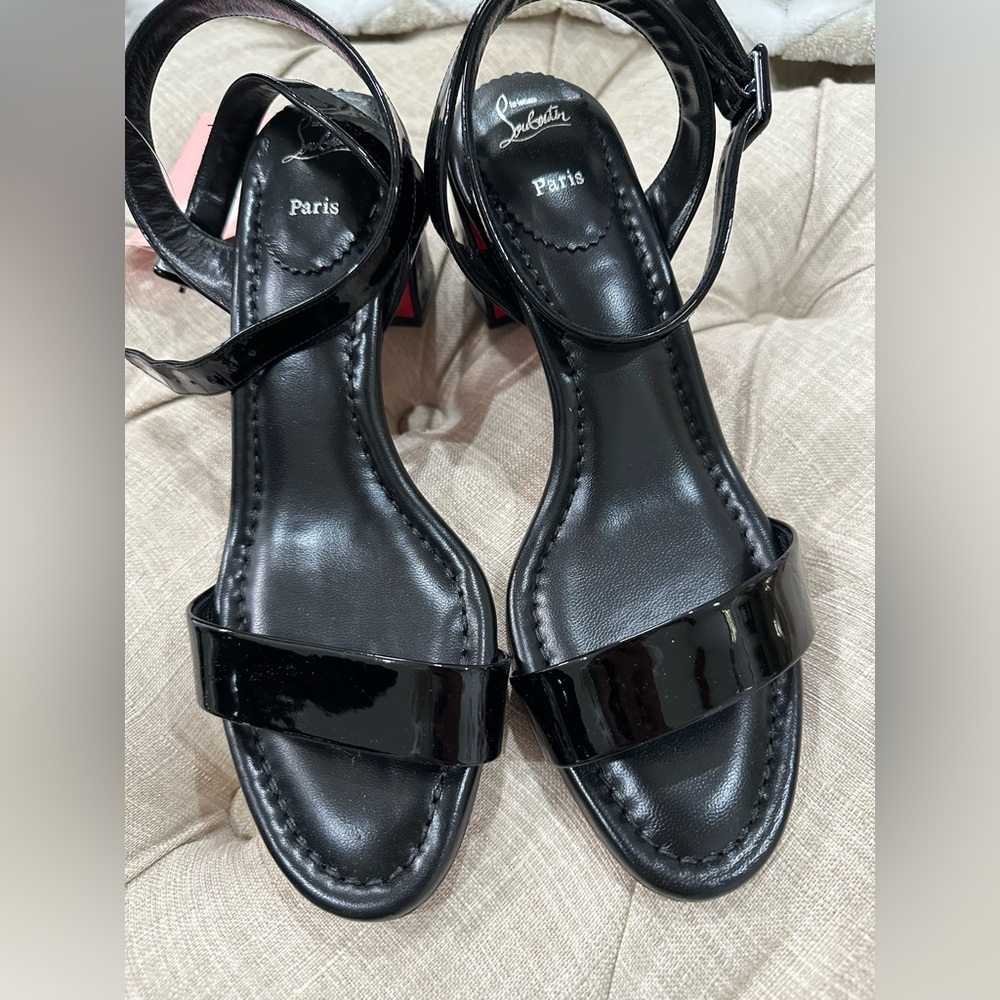 Christian Louboutin Miss Sabina 55mm Black Patent Leather block Heels - Picture 5 of 9